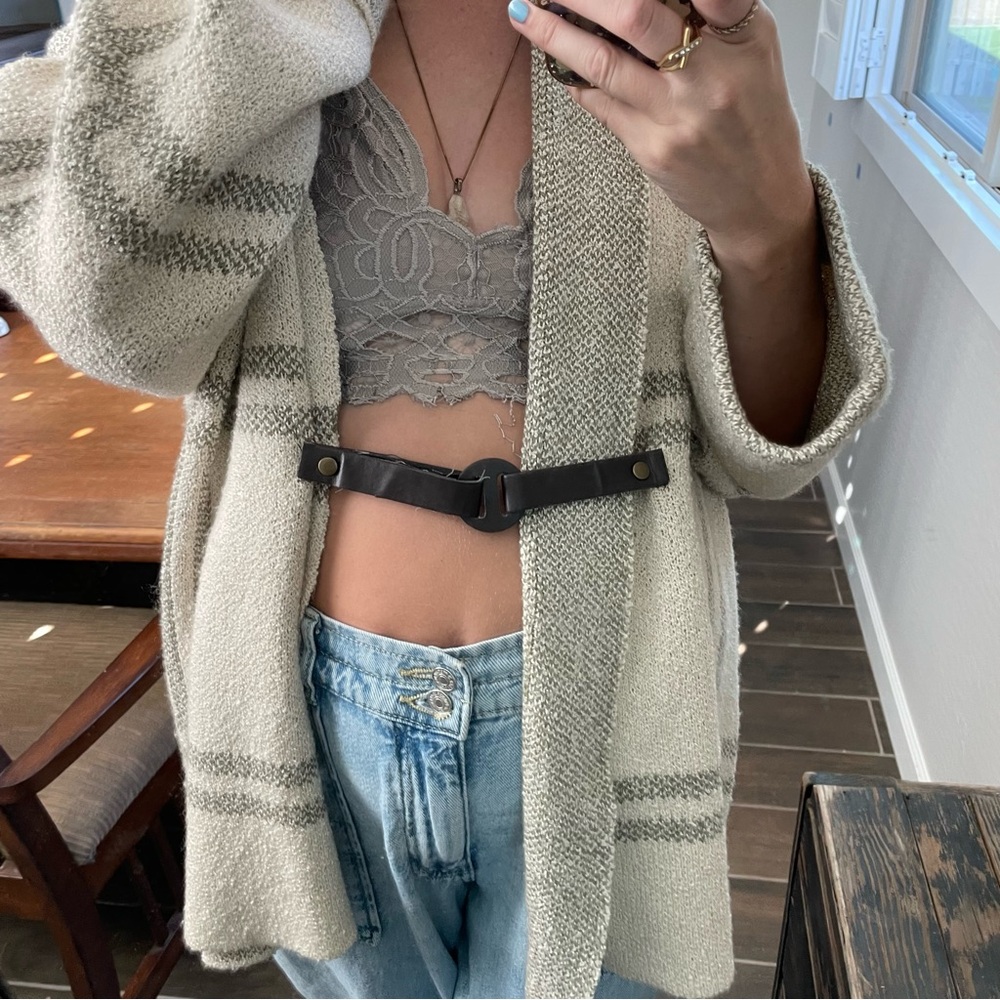 Simply Noelle Sweater Cardigan Stripes Belt Chunky